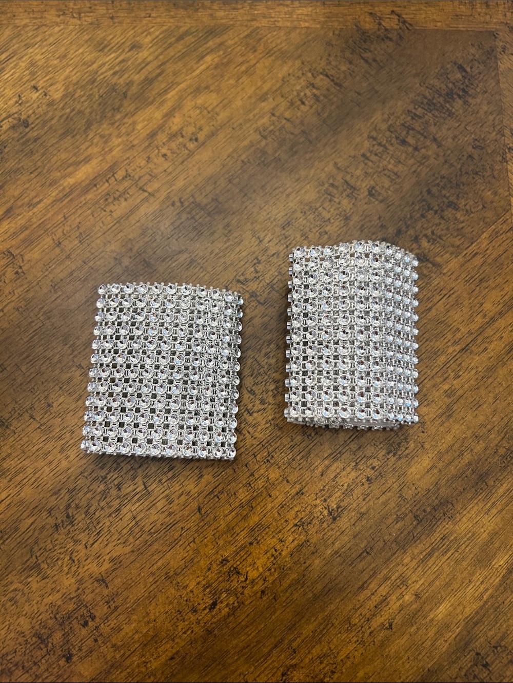 Silver Rhinestone Napkin Rings Set and Ribbed Silver Napkin Rings - Picture 2 of 2